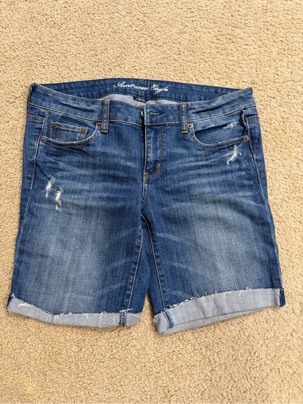 American Eagle Outfitters Women's Distressed Denim Bermuda Shorts - Blue